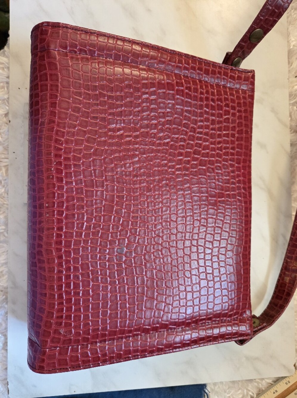 Red Croc-Embossed Shoulder Bag